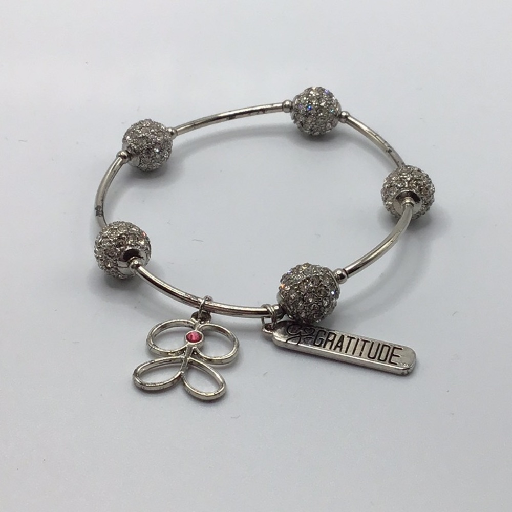Silver Tone Stretch Beaded Bracelet with Charms